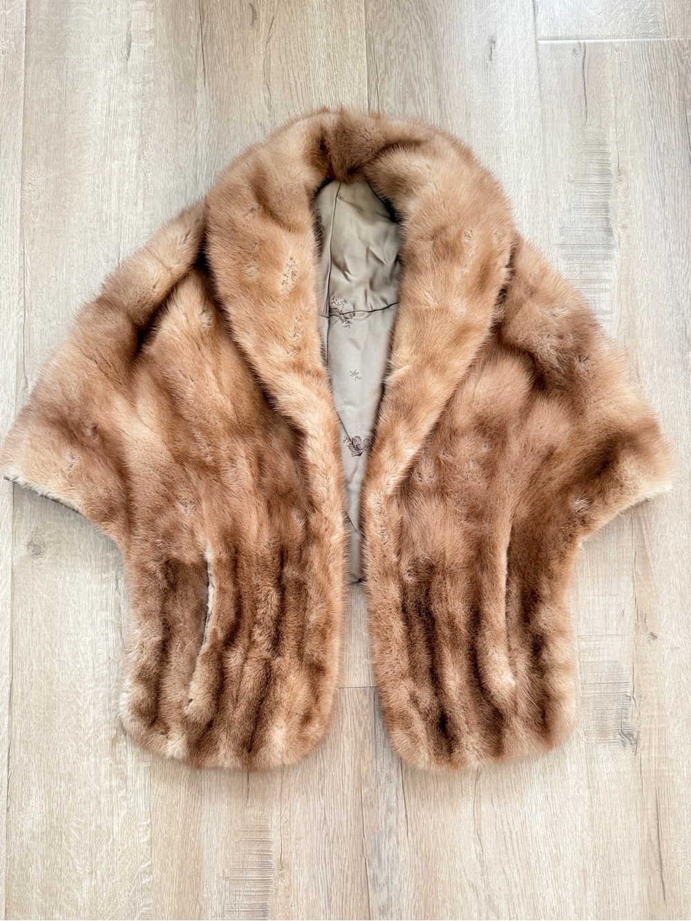 Vintage Custom Made Mink Fur Wrap Shrug Stole Cape Pocket Jacket‎ Nature Brown